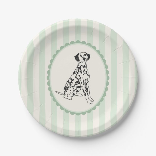 Plato De Papel Sage Green Stripes y Black Dalmatian (Anverso)