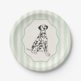 Plato De Papel Sage Green Stripes y Black Dalmatian Dog