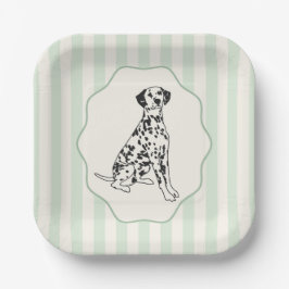 Plato De Papel Sage Green Stripes y Black Dalmatian Dog