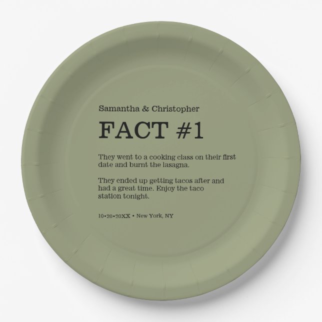 Plato De Papel Sage Green White Boda Fact Napkins (Anverso)