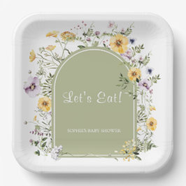 Plato De Papel Sage Green Wildflower Baby In Bloom Baby Shower