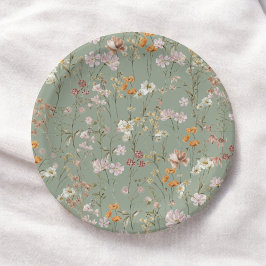 Plato De Papel Sage Green Wildflower Boho Baby Shower En Bloom