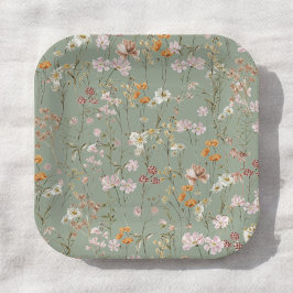 Plato De Papel Sage Green Wildflower Boho Baby Shower En Bloom