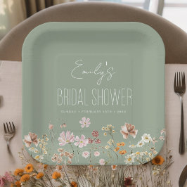 Plato De Papel Sage Green Wildflower Boho Bridal Shower In Bloom