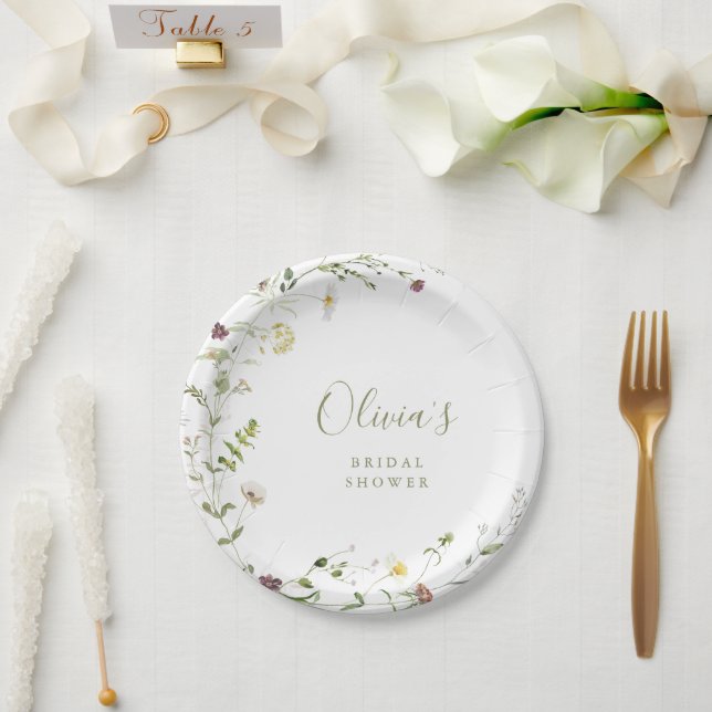 Plato De Papel Sage Green Wildflower Rustic Boho Bridal Shower (Boda)