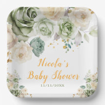 Sage Green y Cream Floral Baby Shower