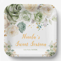 Sage Green y Cream Floral Sweet 16