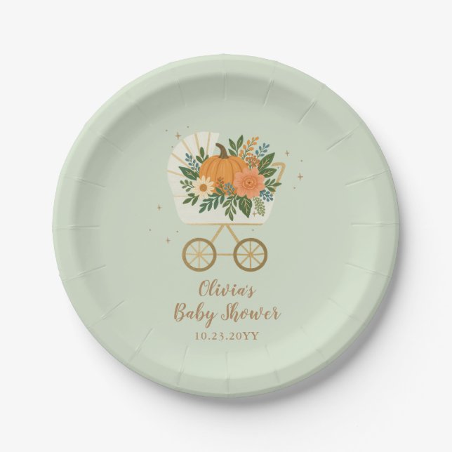 Plato De Papel Sage Little Pumpkin Baby Shower (Anverso)