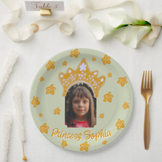 Plato De Papel Sage Mist Princess Crown Floral Photo Birthday