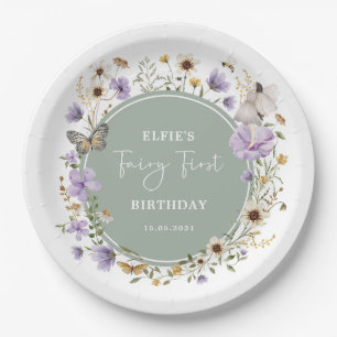 Plato De Papel Sage Purple Wildflower Fairy Birthday Tea Fiesta