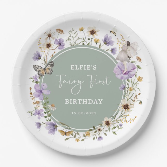Plato De Papel Sage Purple Wildflower Fairy Birthday Tea Fiesta (Anverso)