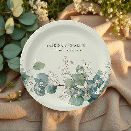 Plato De Papel Sage Verde Eucalipto Elegante Boho