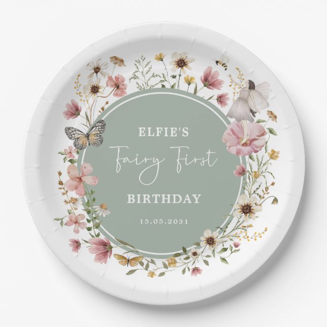 Plato De Papel Sage Wildflower Fairy Princess Birthday Tea Fiesta (Anverso)
