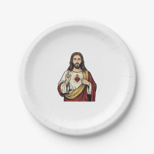 Plato De Papel Sagrado Corazón Jesús Grabado Antiguo Arte Vectori