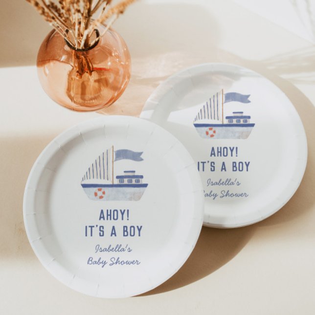 Plato De Papel ¡Sailboat Ahoy! Es un Baby Shower de chico (Subido por el creador)