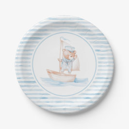 Plato De Papel Sailor Bear Blue Stripe Birthday