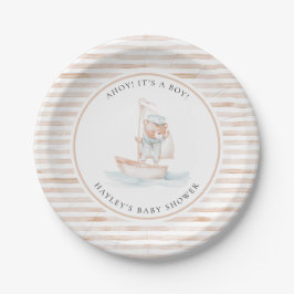 Plato De Papel Sailor Bear Tan Stripe Baby Shower
