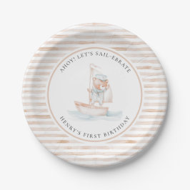 Plato De Papel Sailor Bear Tan Stripe Cumpleaños