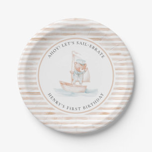 Plato De Papel Sailor Bear Tan Stripe Cumpleaños