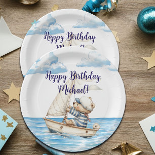 Plato De Papel Sailor Teddy Bear Cumpleaños