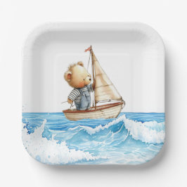 Plato De Papel Sailor Teddy Bears Baby Shower