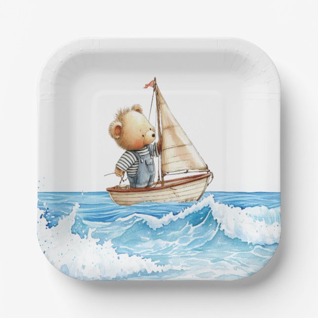 Plato De Papel Sailor Teddy Bears Baby Shower (Anverso)