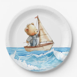 Plato De Papel Sailor Teddy Bears Baby Shower
