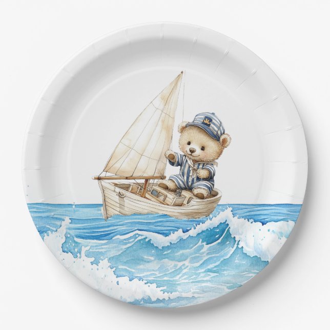 Plato De Papel Sailor Teddy Bears Baby Shower (Anverso)