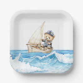 Plato De Papel Sailor Teddy Bears Baby Shower