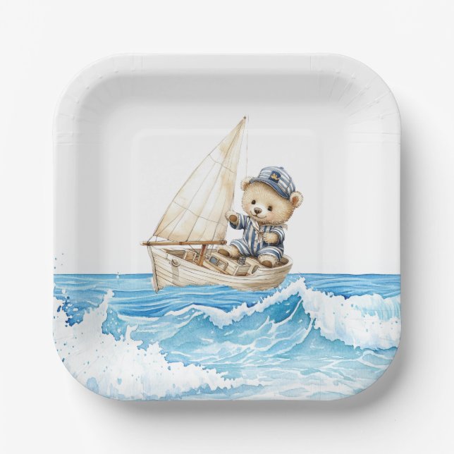 Plato De Papel Sailor Teddy Bears Baby Shower (Anverso)