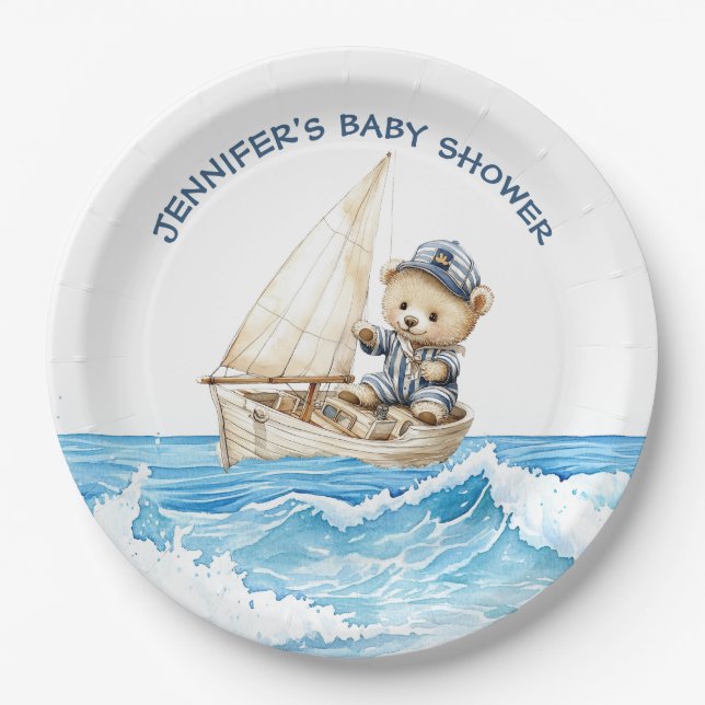 Plato De Papel Sailor Teddy Bears Baby Shower (Anverso)