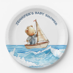 Plato De Papel Sailor Teddy Bears Baby Shower