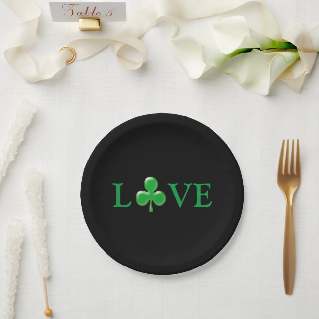 Plato De Papel Saint Patrick's Day Love Green Shamrock (Boda)