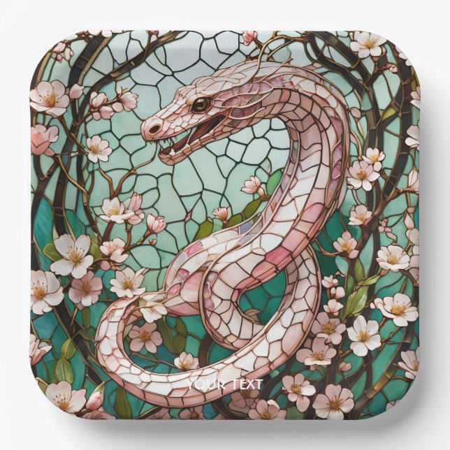 Plato De Papel Sakura de serpiente rosada banal (Anverso)