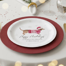Plato De Papel Salchicha de perro de acuarela Fiesta de invierno