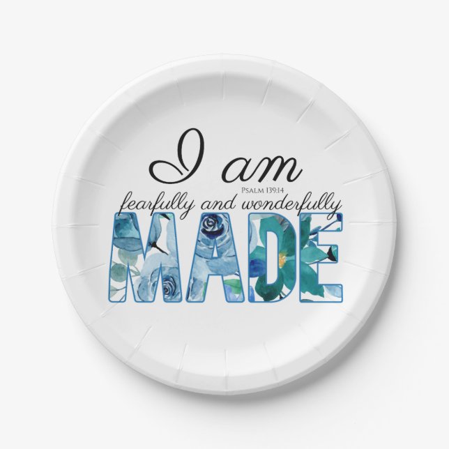 Plato De Papel Salmo 139:14 Hecho con Miedo y Maravillosa (Anverso)