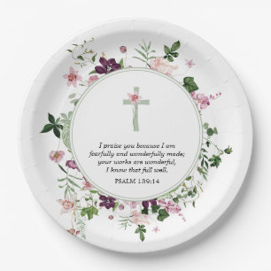 Plato De Papel Salmo Floral Rosa 139:14