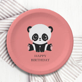 Plato De Papel Salmón personalizado monograma corto con panda