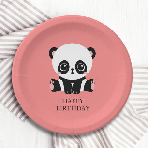 Plato De Papel Salmón personalizado monograma corto con panda