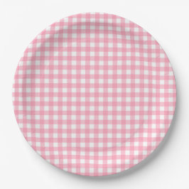 Plato De Papel Salmon Pink Gingham Plaid