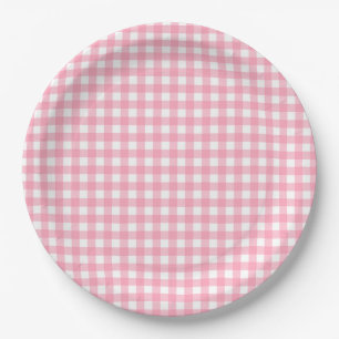 Plato De Papel Salmon Pink Gingham Plaid