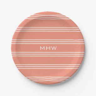 Plato De Papel Salmon Stripes personalizado monograma placas de p