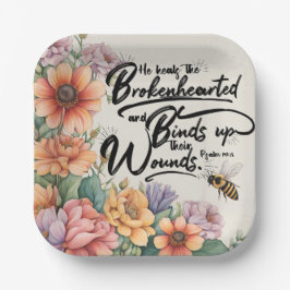 Plato De Papel Salmos 147:3 Biblia cristiana Verse Image