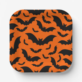 Plato De Papel salón gótico de Halloween naranja murciélagos vamp