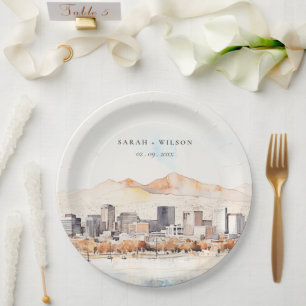 Plato De Papel Salt Lake City, Utah Paisaje Acuarela Boda