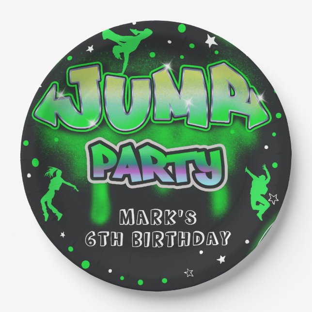 Plato De Papel Salto Neon Trampoline Birthday Party Placa (Anverso)