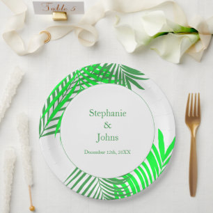 Plato De Papel Salto verde Palm Tree Art Elegant Wedding