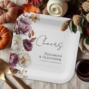 Plato De Papel Salud Boda de otoño borgoñoso
