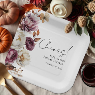 Plato De Papel Salud Burgundy Floral Fall Bridal Shower