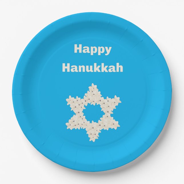 Plato De Papel Saludo de Hanukkah con flores (Anverso)